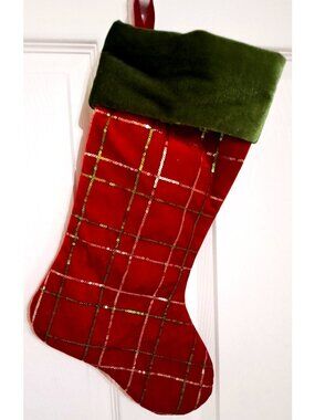 Unbranded Red Velvet Christmas Stocking Green Cuff Sequin Trim Elegant